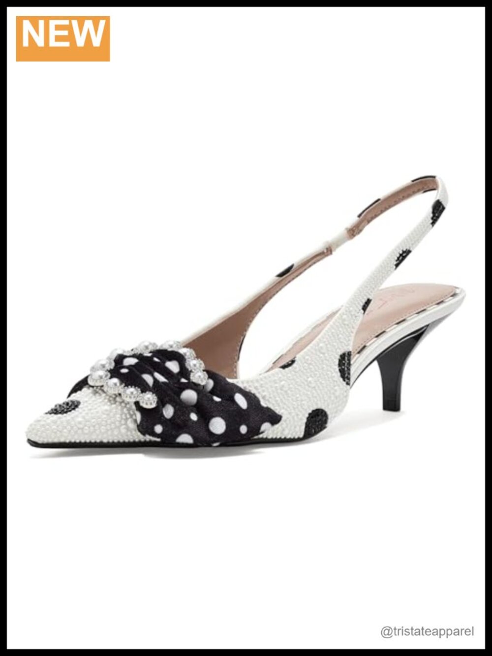 Pointed Toe Slingback Kitten Heel Pump Pearl Embellished Party